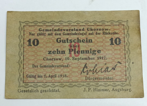 Billete Alemania Notgeld 10 Piennige 1917