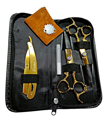 Kit X3 Tijeras Profesional Cabello Dragon Titanio Estuche