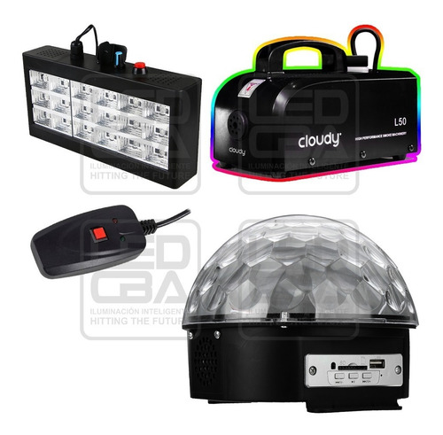 Combo Maquina Humo + Esfera Led Usb + Flash Led Audioritmico