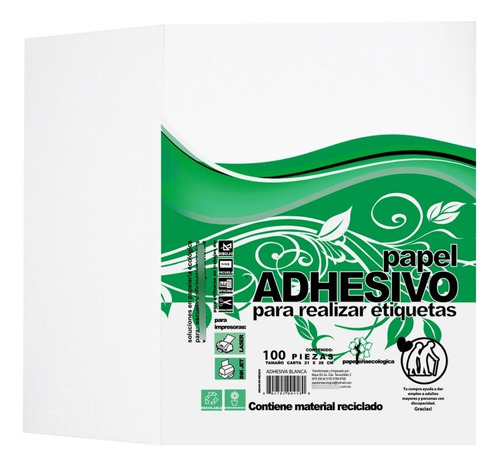 Papel Adhesivo Carta Brilante Etiquetas 100 Hjs Laser Inkjet
