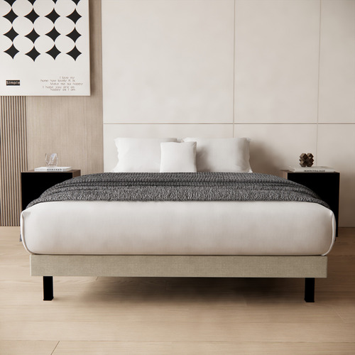Base De Cama King Size Madera Tapizada Colchones Recamaras Beige