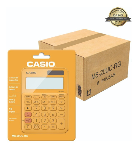 Paquete Con 6 Calculadoras Casio My Style Ms-20uc Colores