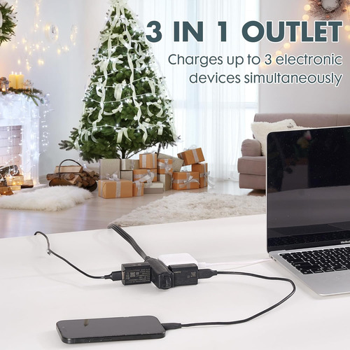 Cable De Extensión Plano Con Extensor De 3 Salidas, Regleta