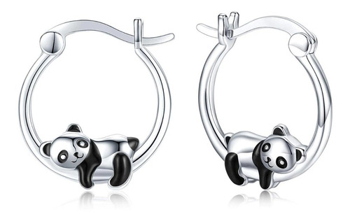 Aros De Panda Plata 925 Moda Pendientes Mujer Colgante