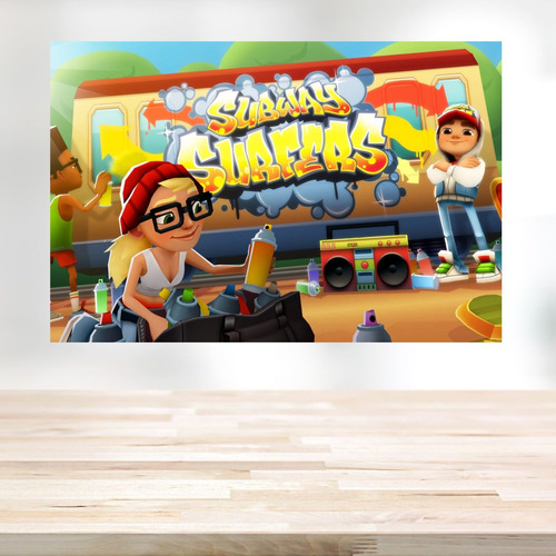 Panel Subway Surfers de lona duradero con ojales para fiestas infantiles
