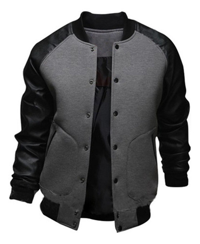 Chaqueta De Béisbol Con Mangas De Cuero Para Hombre.