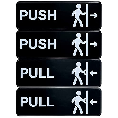 Push Pull 9x3  Plastic   Sign 4 Pack (black)