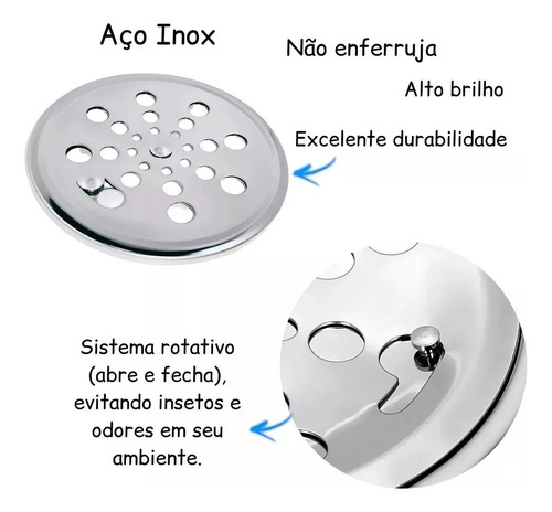 Ralo grelha de drenagem 15cm Clarinox padrão abre e fecha rotativo 150mm cor prata acabamento cromado