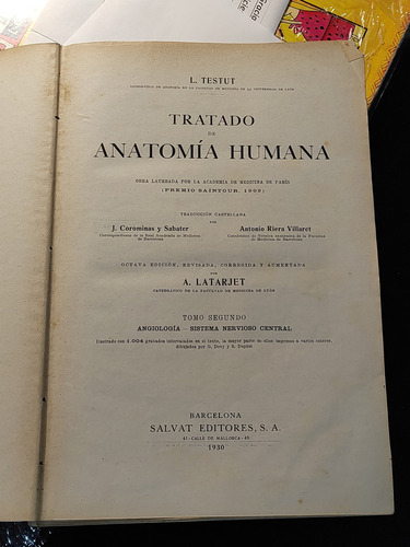 Antiguo Libro De Anatomía Humana Testut-latarjet Tomo 2 (Usado)