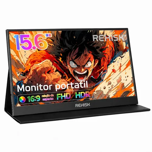Monitor Portátil 15.6" Full HD IPS 1080p HDR USB-C HDMI Tela Externa para Notebook PC MacBook PS5 Xbox Segunda Tela com Alto Falante