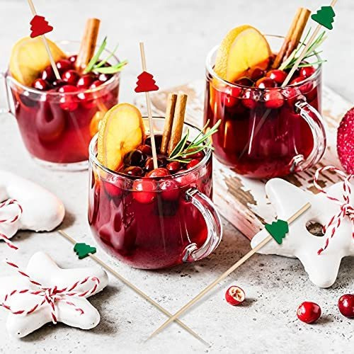 Palillos De Coctel Juego Con 200 Piezas De Bambu De Navidad
