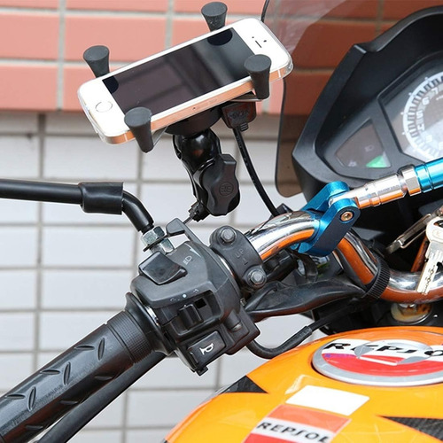 Imagen 3 de 6 de Soporte Celular Moto Con Cargador Usb Motoscba