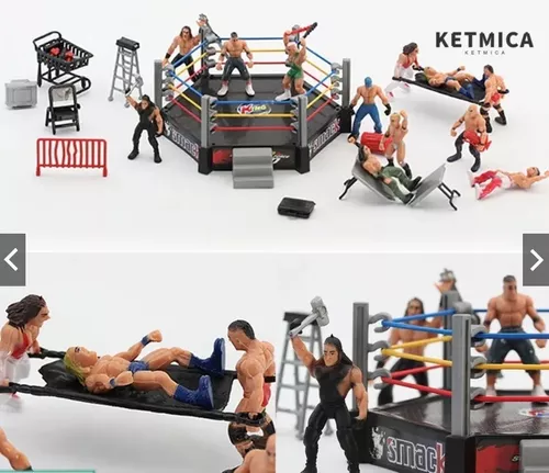 Luta Livre Mma Ring Com 4 Bonecos Miniatura Wwe Championship