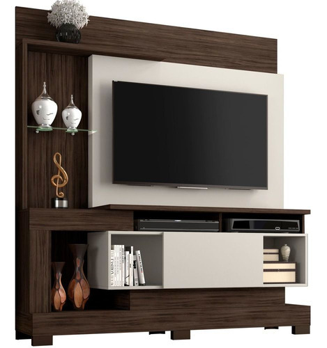 Estante Home Tv 50 pulgadas, 1 puerta, 5 nichos, NT1060, Notável, color malbec/blanco roto