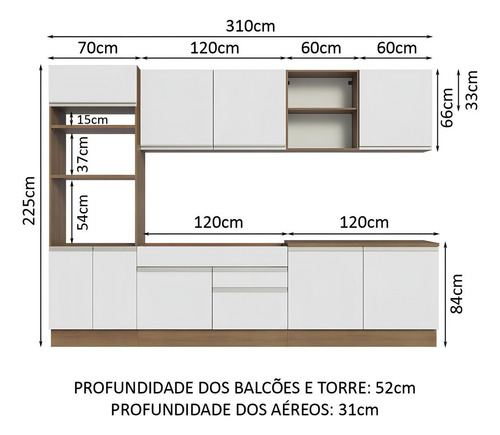 Cocina Integral Completa Modular Madesa Glamy 310cm Color Marrón/Blanco 02