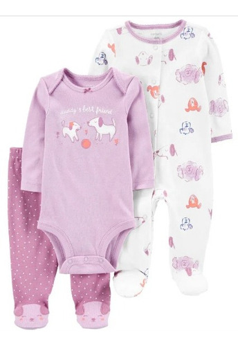 Set 3 Pc Pijama Y Pelele Pies Y Body Perros Algodon Carters 