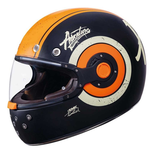 Casco Para Moto Smk Retro Adventure Ma271 Negro/ Naranja