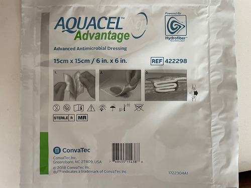 Aposito Aquacel Advantage Hidrofibra Plata Extra 15x15cm