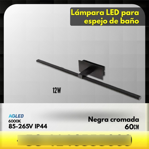 Lampara Led Para Espejo Baño 12w 6k 60cm 85-265v Negra Cr