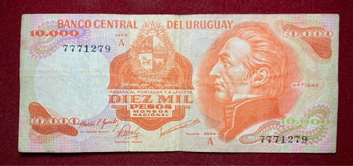 Billete 10000 Pesos Uruguay 1974 Serie A Pick 53 A Artigas