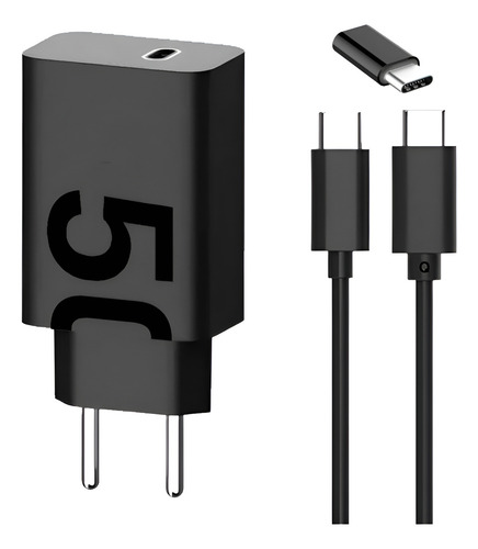 Carregador Turbo Tipo C Para Motorola Moto G10 G9 G8 G7 30w Cor Preto