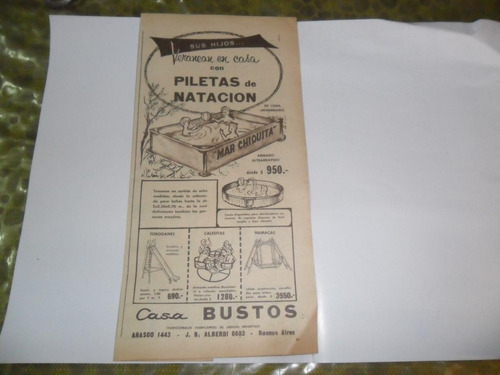 Casa Bustos Piletas De Natacion Publicidad 1961 