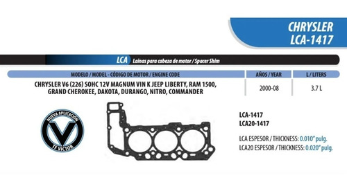  2x Laina Cabeza Liberty Ram Dakota Durango 3.7 02-07 .020 P