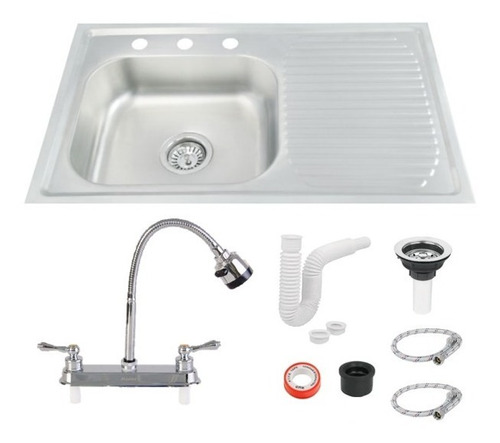 Fregadero Tarja Empotrar Acero Inox 80x50 C/kit Mezc Flexibl