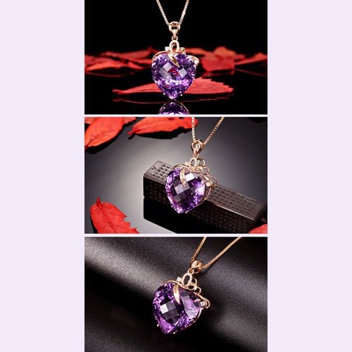 Collar Con Colgante De Amatista En Forma De Corazón De Lujo