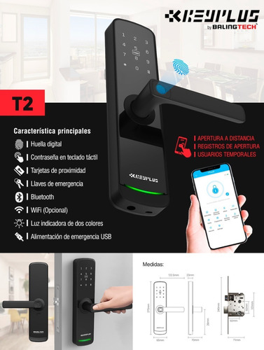 Cerradura Digital Keyplus Baling T2 Huella Y App Bluetooth