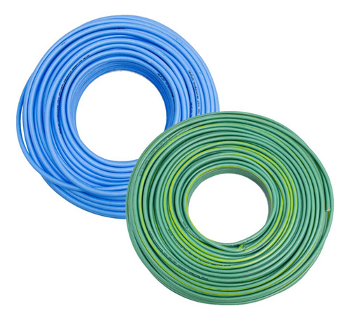 Pack 2 Rollos 100mt C/u Unipolar Ignifugo Flexible Power Pro Cubierta Celeste - Verde
