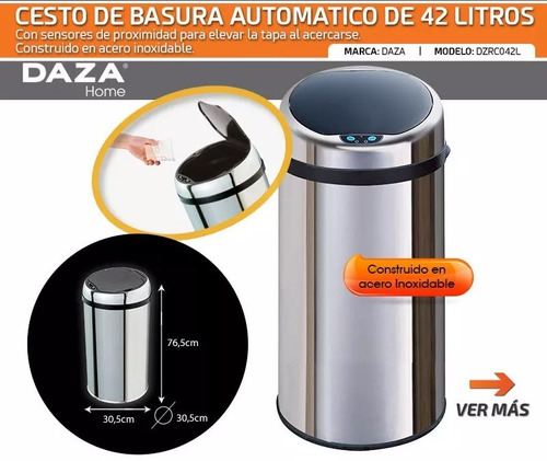 Cesto De Residuos Tacho De Basura Automatico Daza 42 L Acero