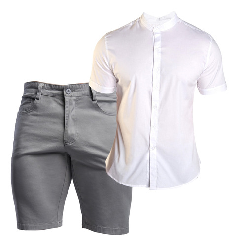 Bermuda De Gabardina Y Camisa Blanca Para Hombre Outfit 