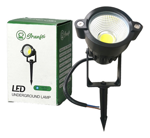 Luminária Espeto Jardim Com Lâmpada Cob Led 7w Três Cores Carcaça Preto Luz Verde 127/220v