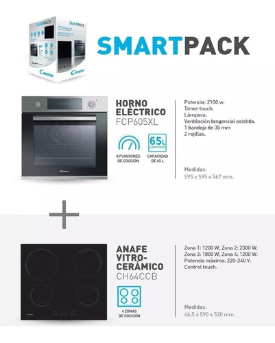 Combo Horno Eléctrico Candy Fcp605xl + Anafe Vitrocerámico