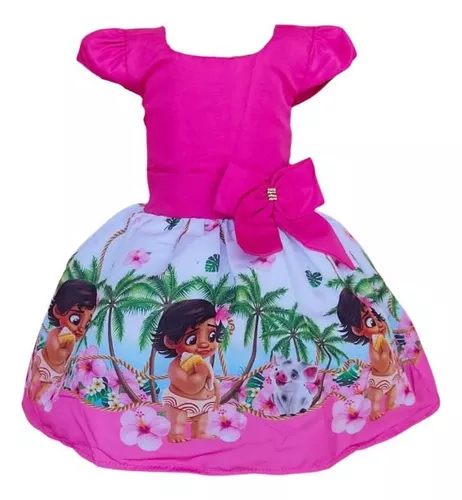 Vestido Temático Moana Baby Rosa Luxo Festa Aniversário