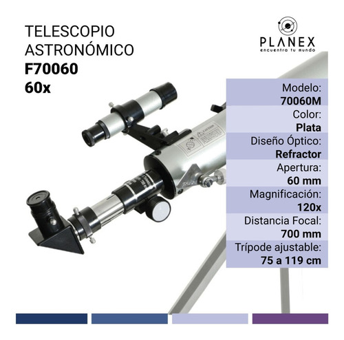 Telescopio Astronómico Monocular F70060 Planex + Soporte + Control Bluetooth