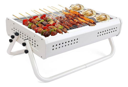 Parrilla Asador De Carbon Portatil Camping Con Asa Color Blanco