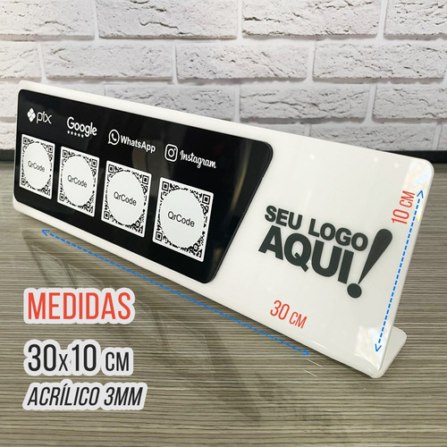 Placa Display 4 Qrcode Acrílico Pix Google Wi-fi Instagram