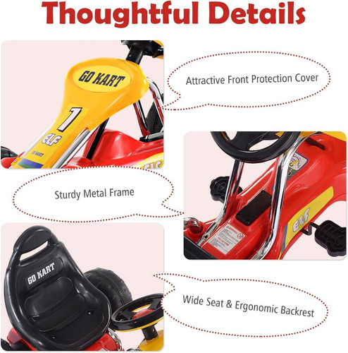 Carro Para Niños Tipo Go Kart Color Rojo Marca Costzon