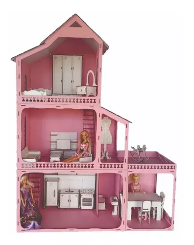 Casa Da Barbie Mdf Pintada E Montada Com +25 Kit Moveis