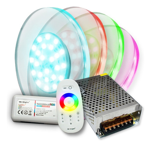 Kit Completo 4 Luces Pileta Acrilico Rgb