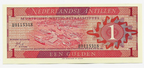 Fk Billete Antillas Holandesas 1 Gulden 1970 P-20a U N C 