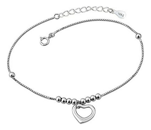 Plata De Ley 925 Sexy Lucky Heart Love Tobillera Pulseras De