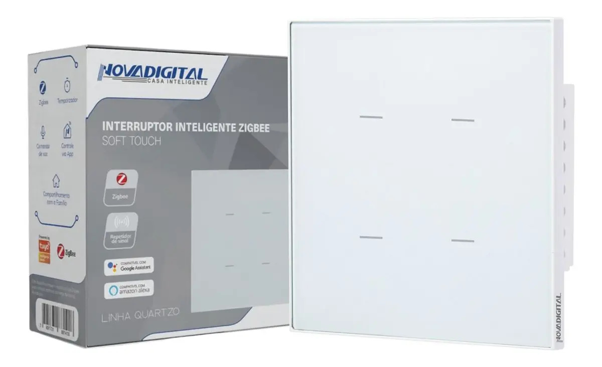 Interruptor Inteligente Novadigital Quartzo 4 Teclas, Branco, para Casa Inteligente