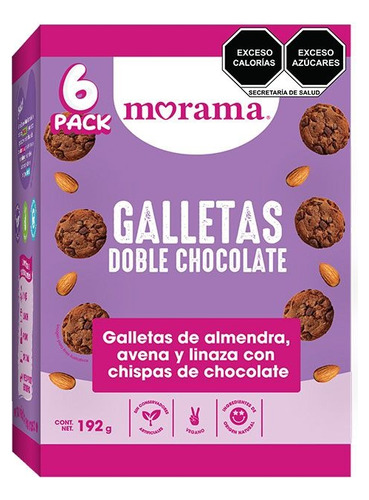 Galletas Morama Doble Chocolate Almendra Avena Y Linaza 6 Pz