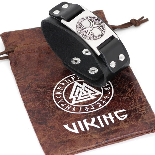 Pulsera Brazalete Cuero Árbol De La Vida Vikingo Para Hombre