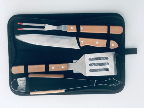 Imagen 4 de 5 de Juego Asador Parrillero Set 4 Piezas Cuchillo Pinza Estuche