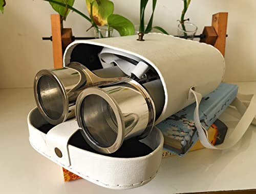 Binocular Cromo Náutico Con Cuero Blanco Y Caja De Vtpke