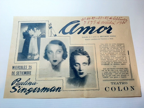 Afiche Rosario Paulina Singerman Original 1935 Ro 1354